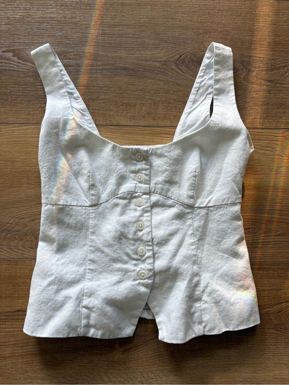 GAP White Button-Front Linen-Blend Tank Top